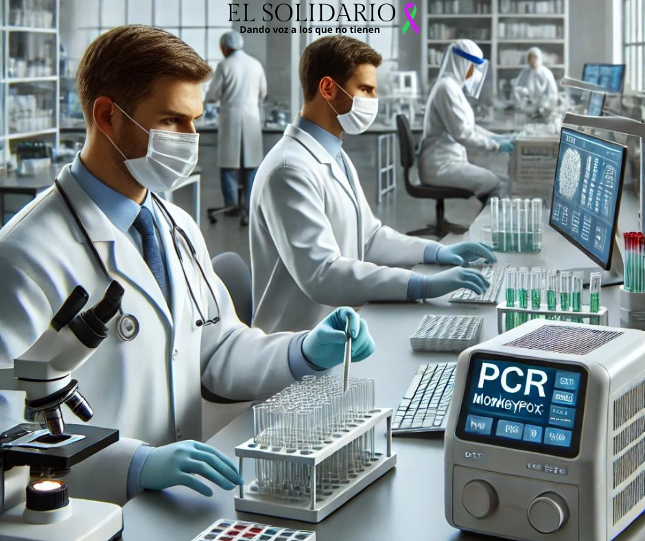 Técnicos de laboratorio trabajando en PCR para la detección de la viruela del mono