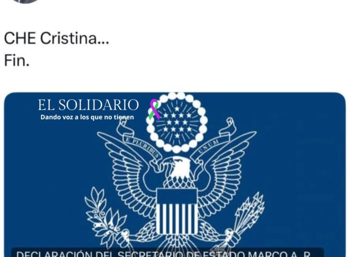 Twit de Milei dando a conocer la declaración del Secretario de Estado de EE.UU. sobre el veto a ex presidenta argentina / El Solidario