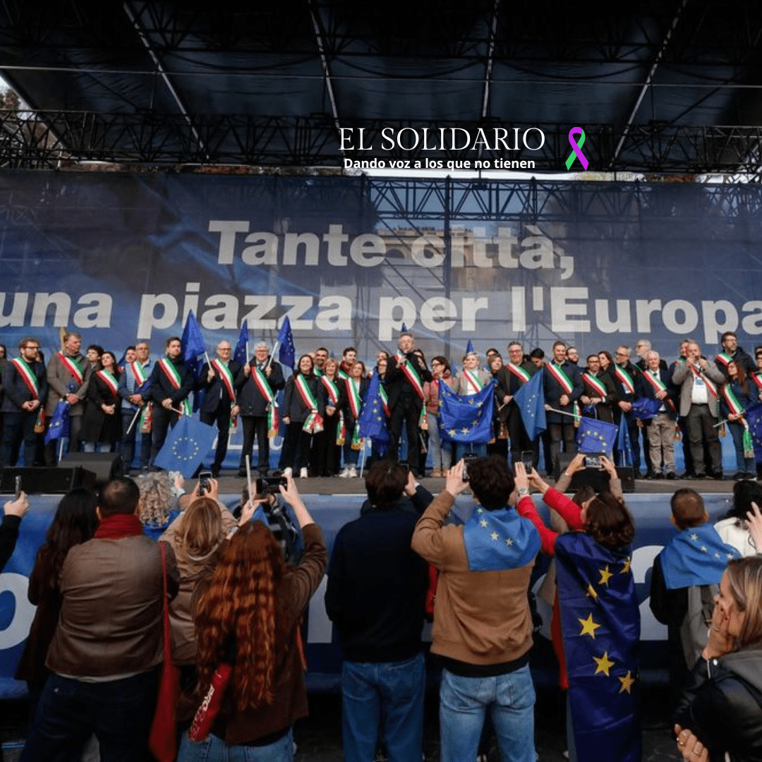 Roma se llena de banderas europeas en una multitudinaria manifestación progresista