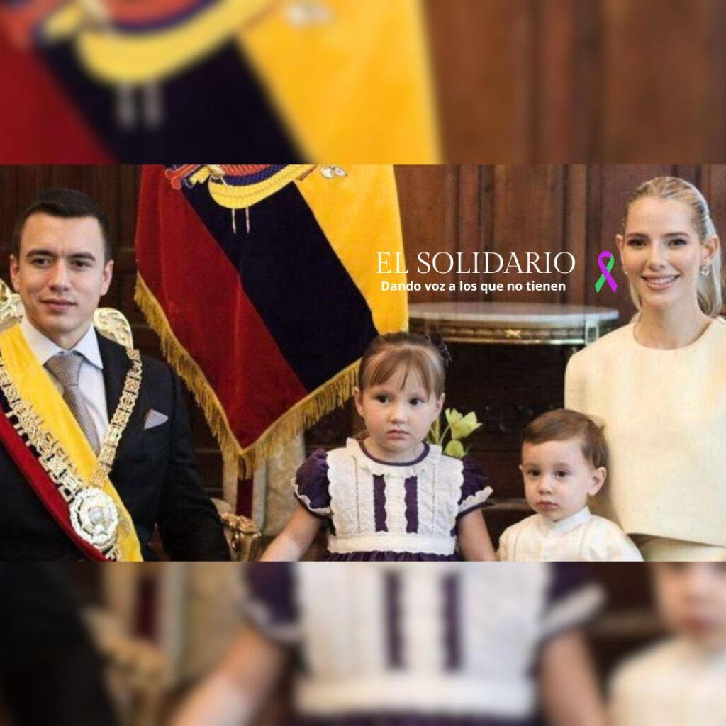 El presidente Daniel Noboa, su primera hija Luisa Noboa, su segundo hijo Alvaro Noboa y su esposa Lavinia Valbonesi / RRSS / El Solidario