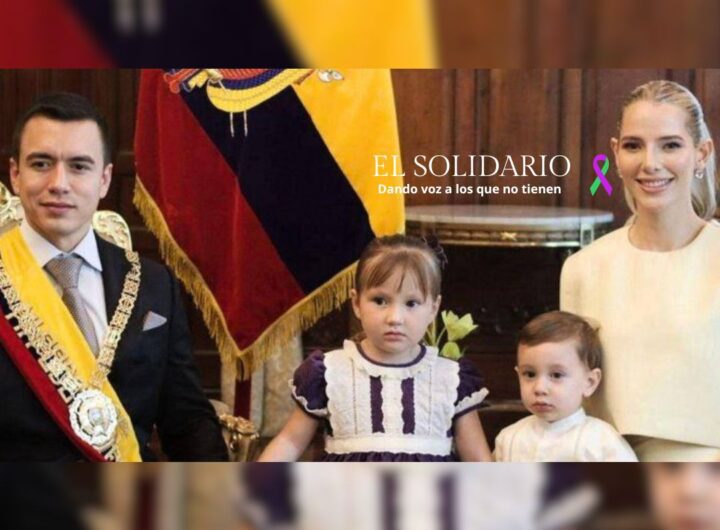 El presidente Daniel Noboa, su primera hija Luisa Noboa, su segundo hijo Alvaro Noboa y su esposa Lavinia Valbonesi / RRSS / El Solidario