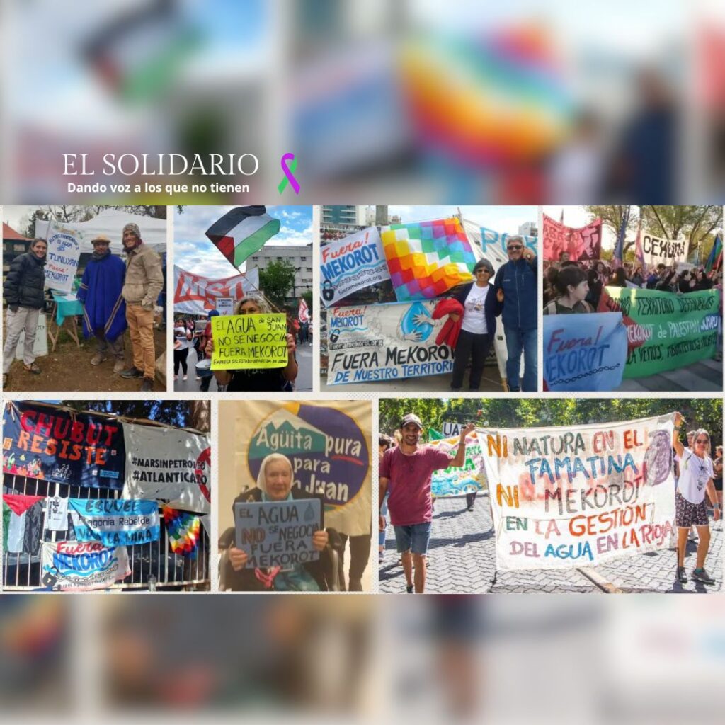Distintas movilizaciones en diversas provincias argentina en contra de la empresa israelí Mekorot / Collage de tierranativa.org.ar / El Solidario