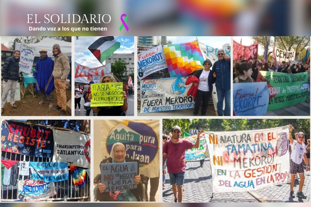 Distintas movilizaciones en diversas provincias argentina en contra de la empresa israelí Mekorot / Collage de tierranativa.org.ar / El Solidario