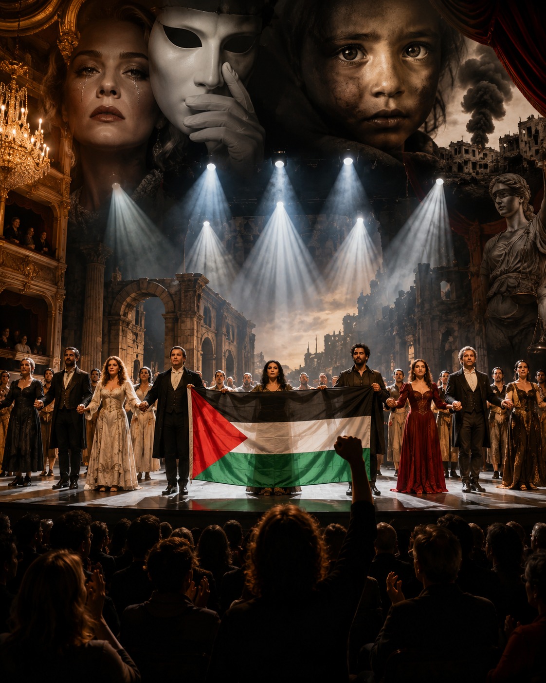 La bandera palestina llegó a la ópera y bastó para romper la calma del escenario