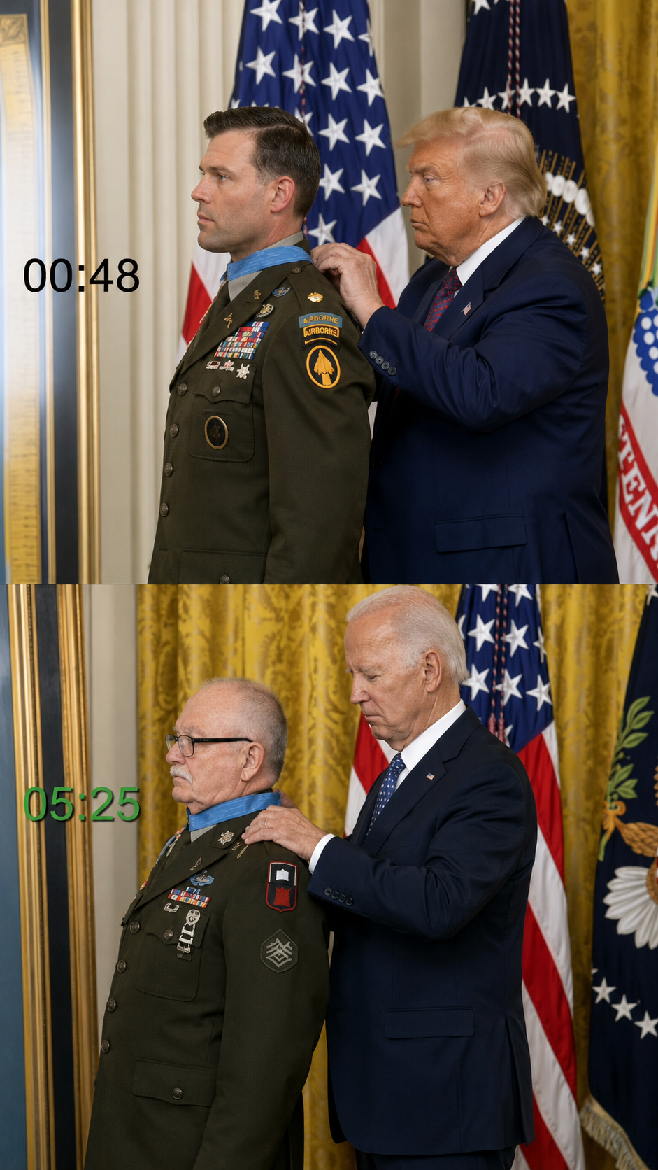 Biden tardó segundos y Trump casi un minuto con una medalla: no es un test cognitivo, pero sí un test de doble rasero
