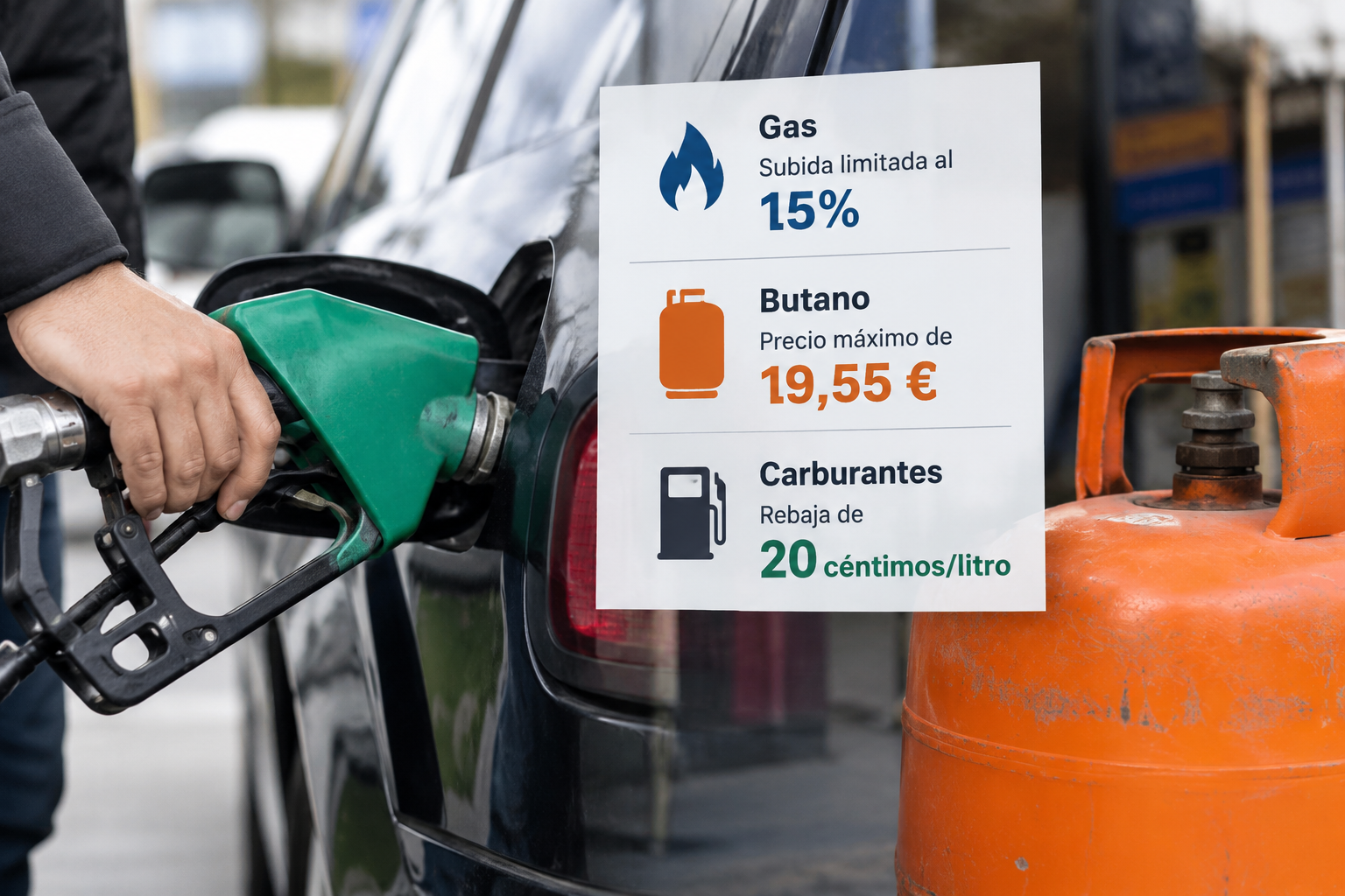 El Gobierno limita al 15% la subida del gas, fija el butano en 19,55 euros y recupera la rebaja de 20 céntimos en gasolina y diésel